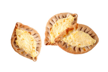 open rye pie with filling from potato or millet or rice. traditional rustic karelian finnish pastry