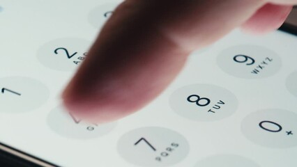 man dial spanish phone number, smartphone, cell phone, country code. finger press a button, white ba