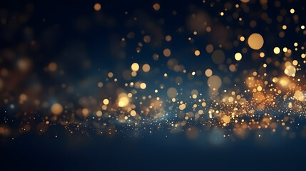 Wall Mural - christmas golden light shine particles bokeh on navy blue background. holiday concept. abstract back