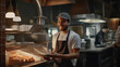 © Studio Nova - Man stands in the kitchen against a backdrop of pizza and an oven.