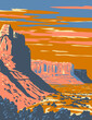 WPA poster art of San Rafael Reef located in Emery County in central Utah in the United States done in works project administration or Art Deco style.
