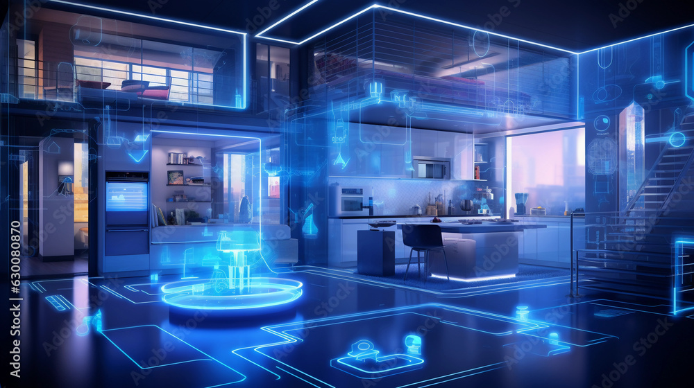 Picture of Cybernetic vision of home automation, showcasing smart appliances ...