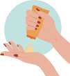 Vector of female hands gesture applying cream sunscreen sunblock from tube bottle illustration
