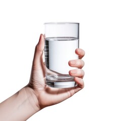 Glass of water in female hand isolated on white background with clipping path