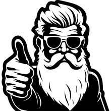 Cool Old Man With Beard And Sunglasses Showing Thumbs Up Black Silhouette Vector