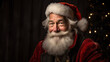 © ADDICTIVE STOCK - Generative AI image of portrait of smiling senior man in Santa Claus hat with long white beard looking at camera against dark background