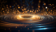 Generative AI Wallpaper With Abstract Network Of Lines, Sine Waves And Sparkles, Dark Gold And Blue, Light Shining, Data Visualization, Big Data, Colorful, Layered Mesh, Bokeh, Tilt-shift Lenses