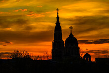 View Of The Annunciation Cathedral Against Sunset. Kharkiv, Ukraine