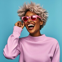 Wall Mural - beautiful colored woman in fashionable bright clothes, generative ai