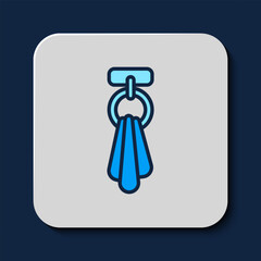 Canvas Print - Filled outline Towel on a hanger icon isolated on blue background. Bathroom towel icon. Vector