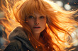 beautiful girl with fiery orange hair generative ai
