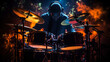 © Fukume - rock drummer on fire background generative ai