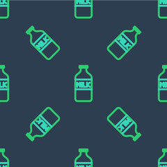 Wall Mural - Line Closed glass bottle with milk icon isolated seamless pattern on blue background. Vector