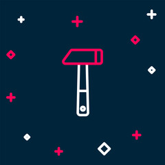 Poster - Line Hammer icon isolated on blue background. Tool for repair. Colorful outline concept. Vector