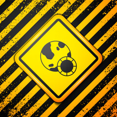 Canvas Print - Black Casino chips icon isolated on yellow background. Casino gambling. Warning sign. Vector