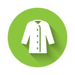 Sticker - white raincoat icon isolated with long shadow. green circle button. vector