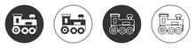 Black Toy Train Icon Isolated On White Background. Circle Button. Vector