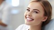 Beautiful wide smile of healthy woman, white teeth close up, dentist tooth whitening. 