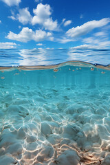 Wall Mural - Sky blue water, white sandy beach. AI generative