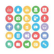 Pack Of Multimedia And Equipment Flat Circular Icons
