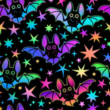 Seamless Vector Pattern Of Colorful Flying Bats