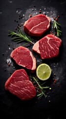 Poster - Fresh raw beef steaks. 