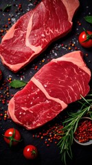 Poster - Fresh raw beef steaks. 