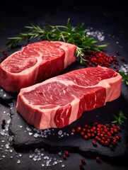 Poster - Fresh raw beef steaks. 