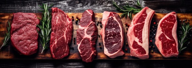 Poster - Fresh raw beef steaks. 