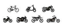 Simple Bicycle Scooter Motorbike Silhouette Set