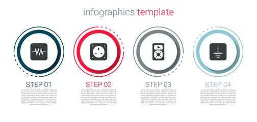 Poster - Set Resistor in electronic circuit, Electrical outlet, Music player and symbol ground. Business infographic template. Vector