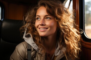 Wall Mural - young woman travelling in a car - people photography