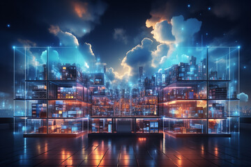 Wall Mural - online, cloud storage, contact, computing, tablet, phone home devices with online. linking computer 