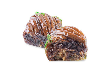 Wall Mural - Chocolate baklava on a white isolated background