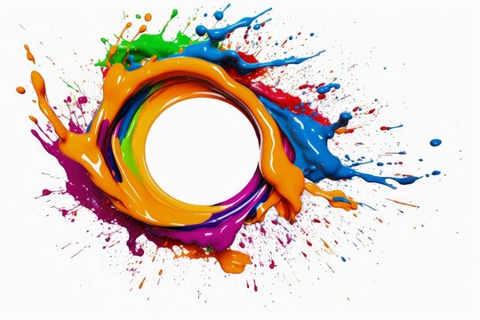 A circle of liquid paint splashing in curved high speed on a white background.