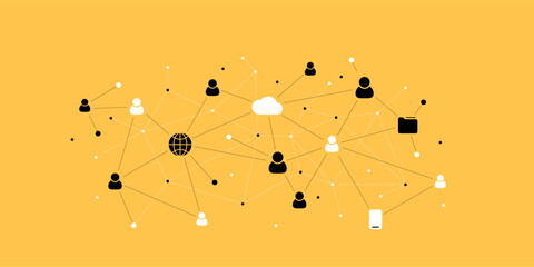 Social user network, people network illustration. Dots connected lines create network