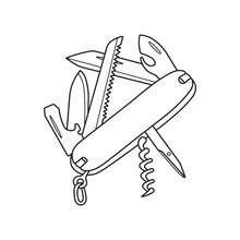 Hand Drawn Kids Drawing Cartoon Vector Illustration Swiss Army Knife Isolated On White Background