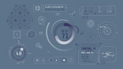 Wall Mural - Animation of infographics about drones and virtual reality on alpha channel.