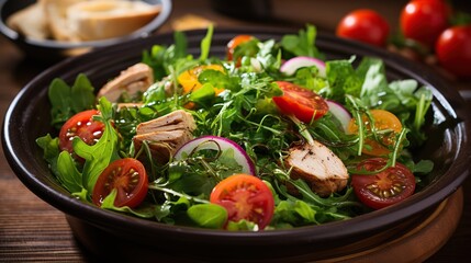 Wall Mural - Delectable Chicken and Tomato Salad with Mixed Greens