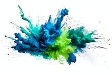 Blue And Green Color Paint Splashes Smoke Cloud Isolated On Transparent Background - Generative AI