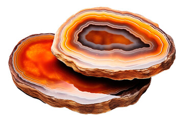 Sliced agate stones on isolated transparent background