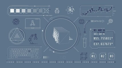 Wall Mural - animation of infographics about scientific data storage on alpha channel.