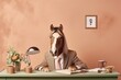 a cute angry horse as an office manager created with Generative AI technology