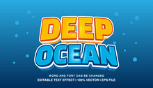 Deep Ocean Editable Text Effect Template, 3d Cartoon Style Typeface, Premium Vector