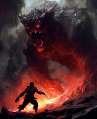 Poster - Warriors fight with giant monster