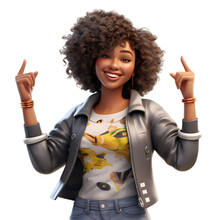 3D Cartoon Character Happy Smiling Black Young Woman Cheerful Posing Hands Up, Isolated On White And Transparent Background, Ai Generate