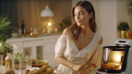 A stylish white air fryer perched elegantly on the kitchen counter