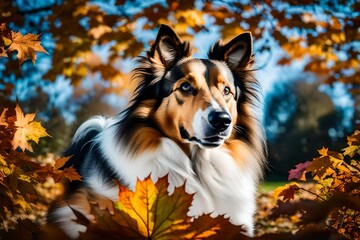 Wall Mural - Portrait of a shetland sheepdog at autumn generated by AI tool