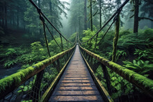 Wooden Bridge In The Mystic Rainforest