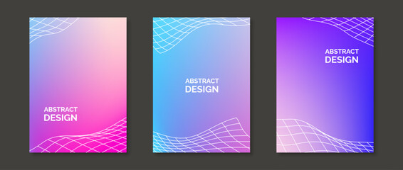 Wall Mural - abstract gradient backgrounds with wavy grid elements. set of bright colorful design templates for p